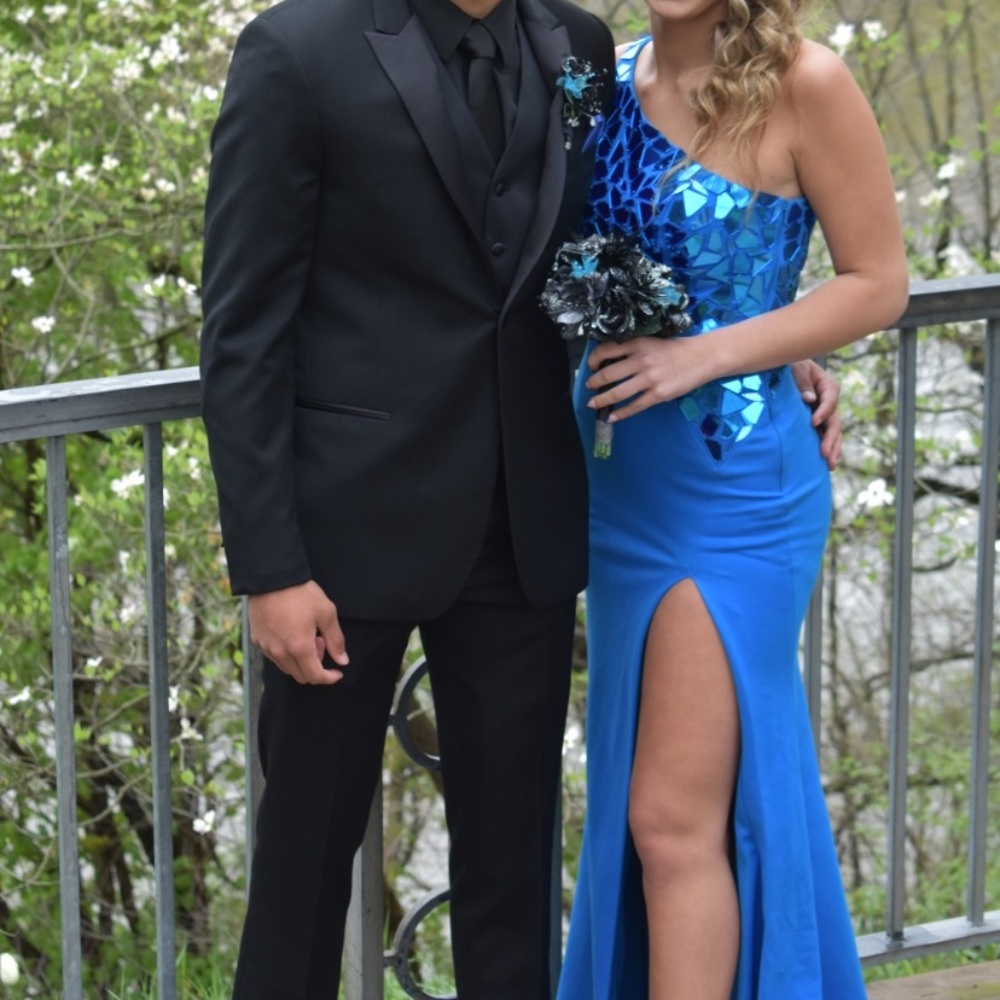 Long blue sherri hill prom dress - Picture 3 of 3
